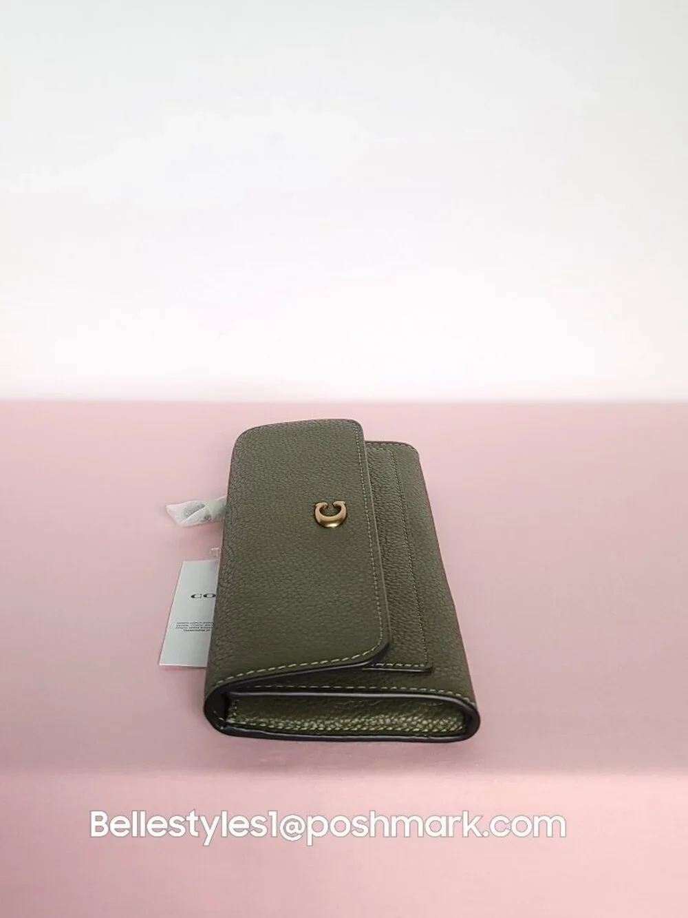 COACH Mila Pebbled Leather Long Flap Wallet- Olive color🎈